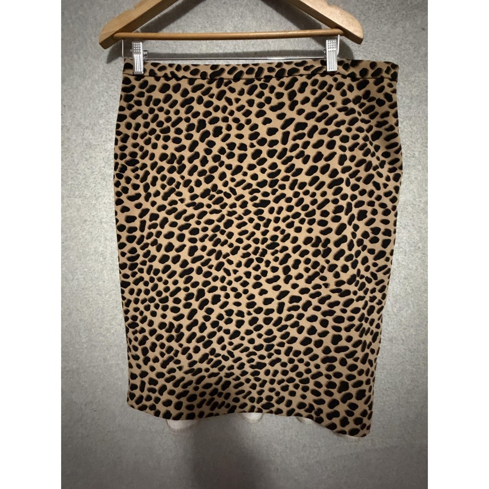 Ann Taylor Skirt Womens 14 Brown Leopard Trumpet Lined Stretch Knee Length